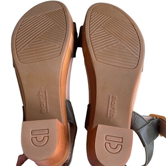 Earth Oak Chestnut Forest Green Leather Platform Sandals Size 9.5 - Picture 8 of 9